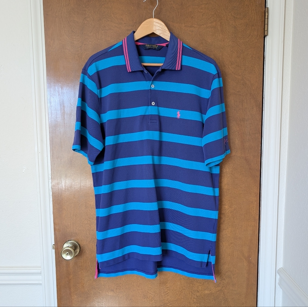 Polo Golf Ralph Lauren Toscana Country Club Blue Purple Striped Golf Polo Shirt